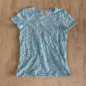 Michael Michael Kors Shirt Womens Small Blue Leopard Print Studded Logo Tee Top